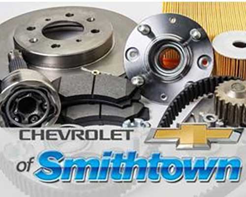 Chevrolet of Smithtown logo overlayed on top of an image of car parts